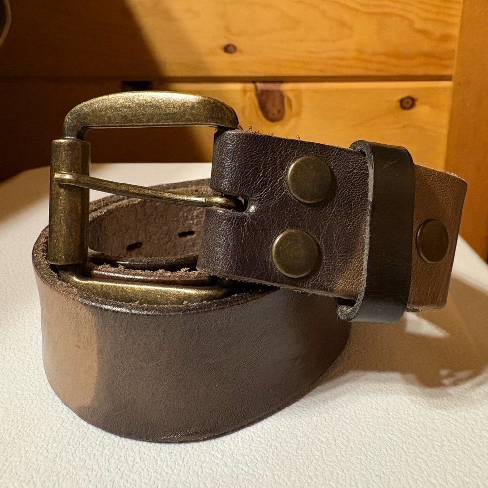 Bed Stu Brown/Neutral Leather Belt with Brass Hardware - size 32